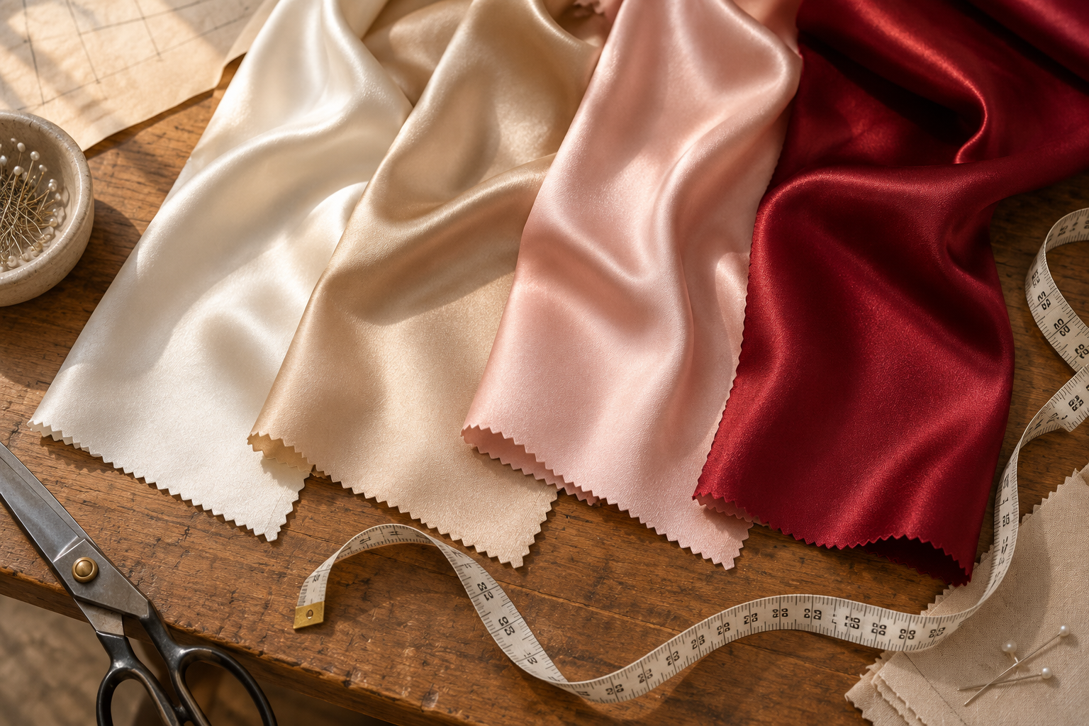 Chi tiết satin và đường may của một mẫu váy cưới